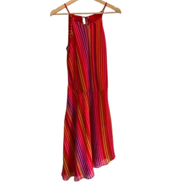 Nine West Size 6 Medium Colorful Red  Stripe Halter Dress Bold Boho Festive Fun - Picture 1 of 14